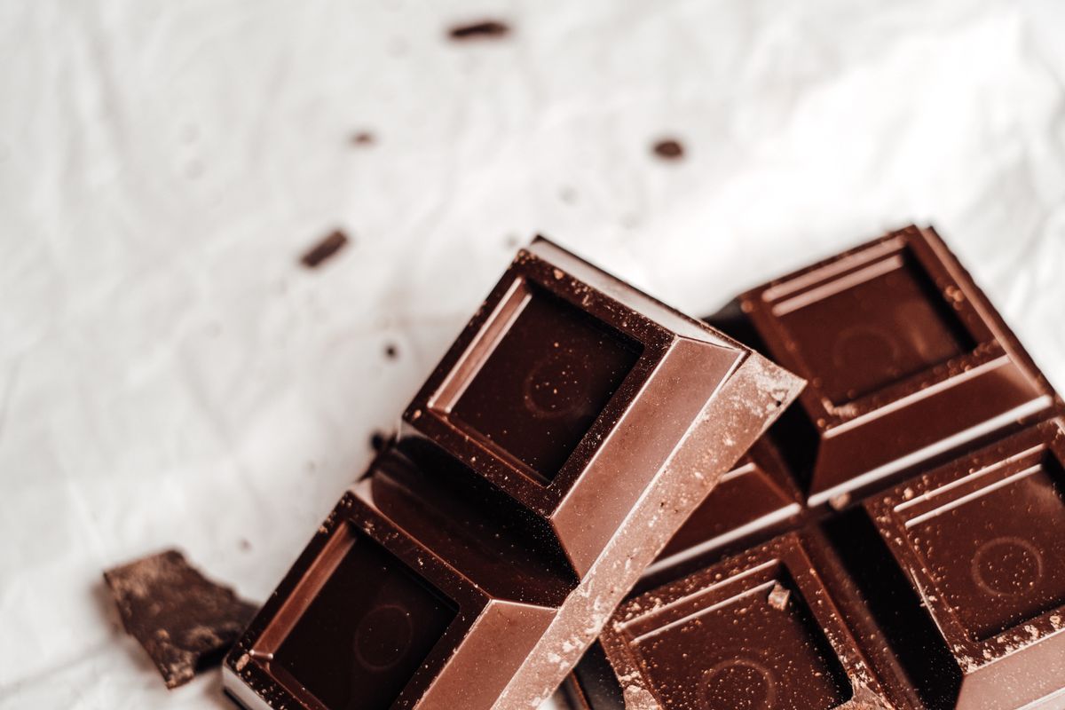 A chocolate bar on crumpled cloth