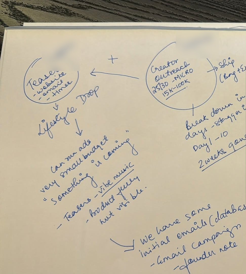 Kavea's handwritten launch plan notes